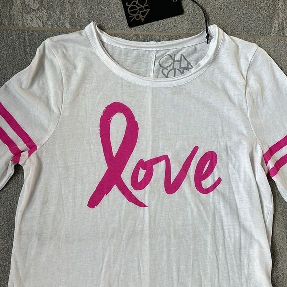 NWT Chaser “Love” Long Sleeve Tee Breast Cancer Awareness Pink Ribbon Graphic M - Picture 3 of 13